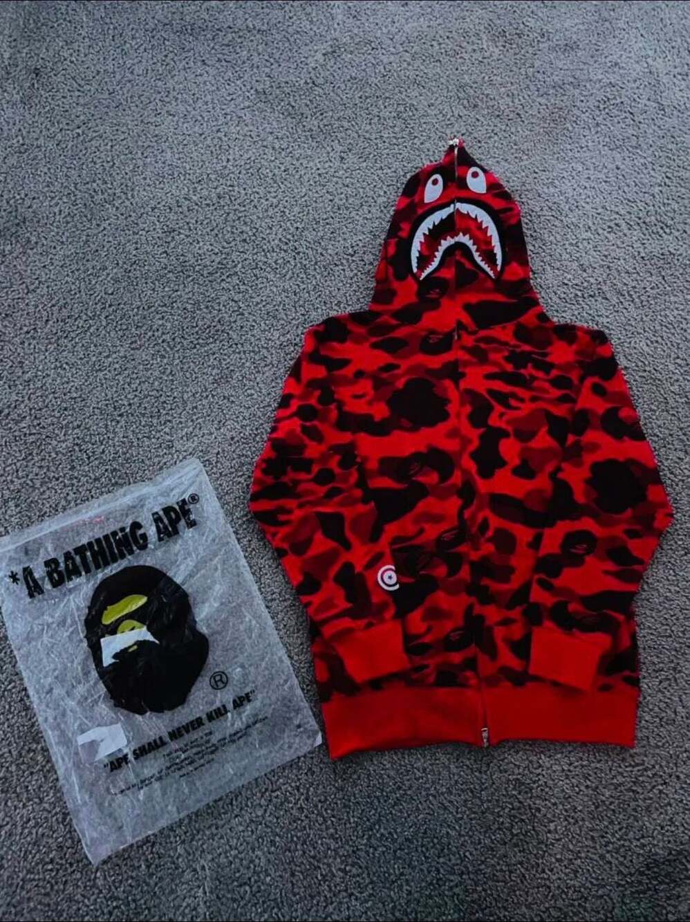 A Bathing Ape Bape Color Camo Shark Full Zip Hoodie Red